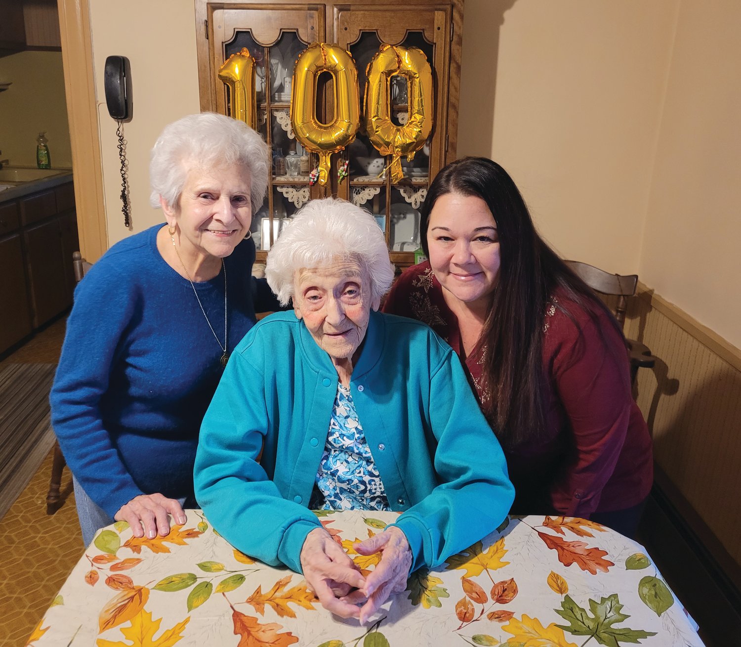 100 & COUNTING: Sister Alice Macera, birthday girl Josephine “Josie” Celentano, and great niece Lisa DiSarro, pose for a birthday photo the day after Josie's 100th birthday party.